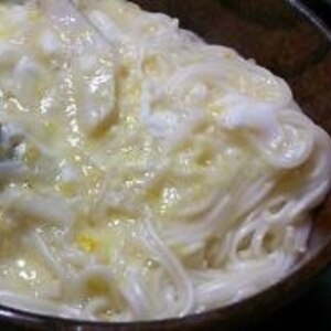 簡単ヘルシー！たっぷりキノコの卵とじにゅう麺♪